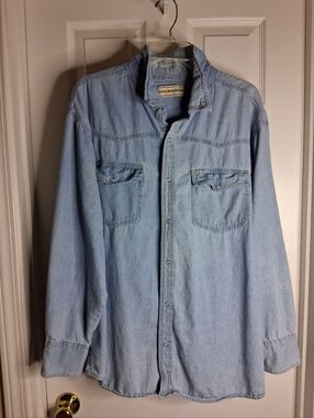 Distressed Light Blue Denim Work Shirt Jacket Men's Bit & Bridle SZ 4X
